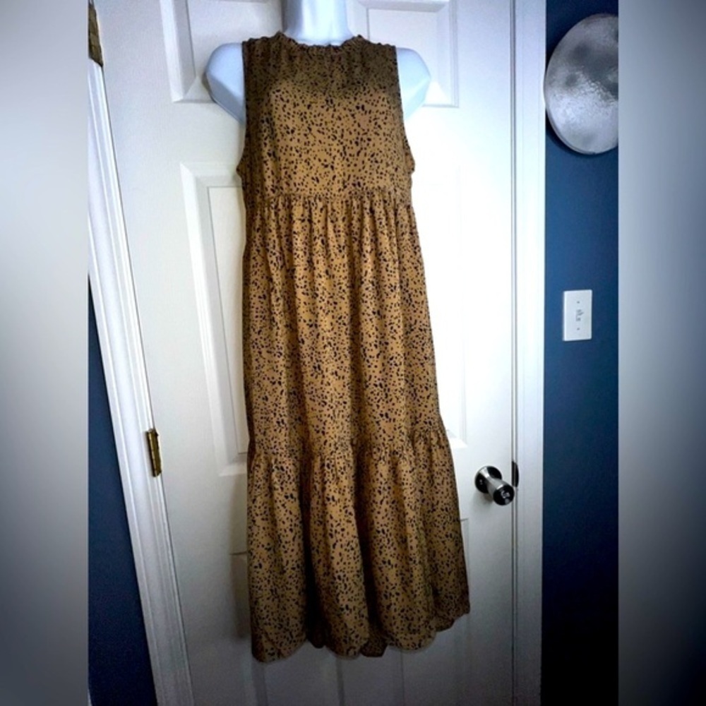 NWT Mittoshop Women’s Small Brown Animal Print Sleeveless Tiered Midi Dress S - Picture 4 of 16
